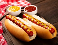 Hot,Dog,With,Ketchup,And,Yellow,Mustard.